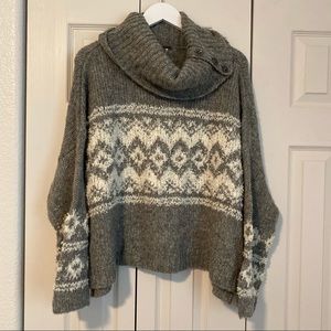 Free People Oversize Sweater Chunky Cowl Neck Buttons Soft Cozy Knit Chunky
